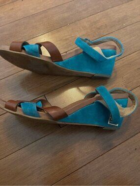 Zinda Turquoise & Brown Leather Wedge Sandals EU 40 US 9.5 Spain